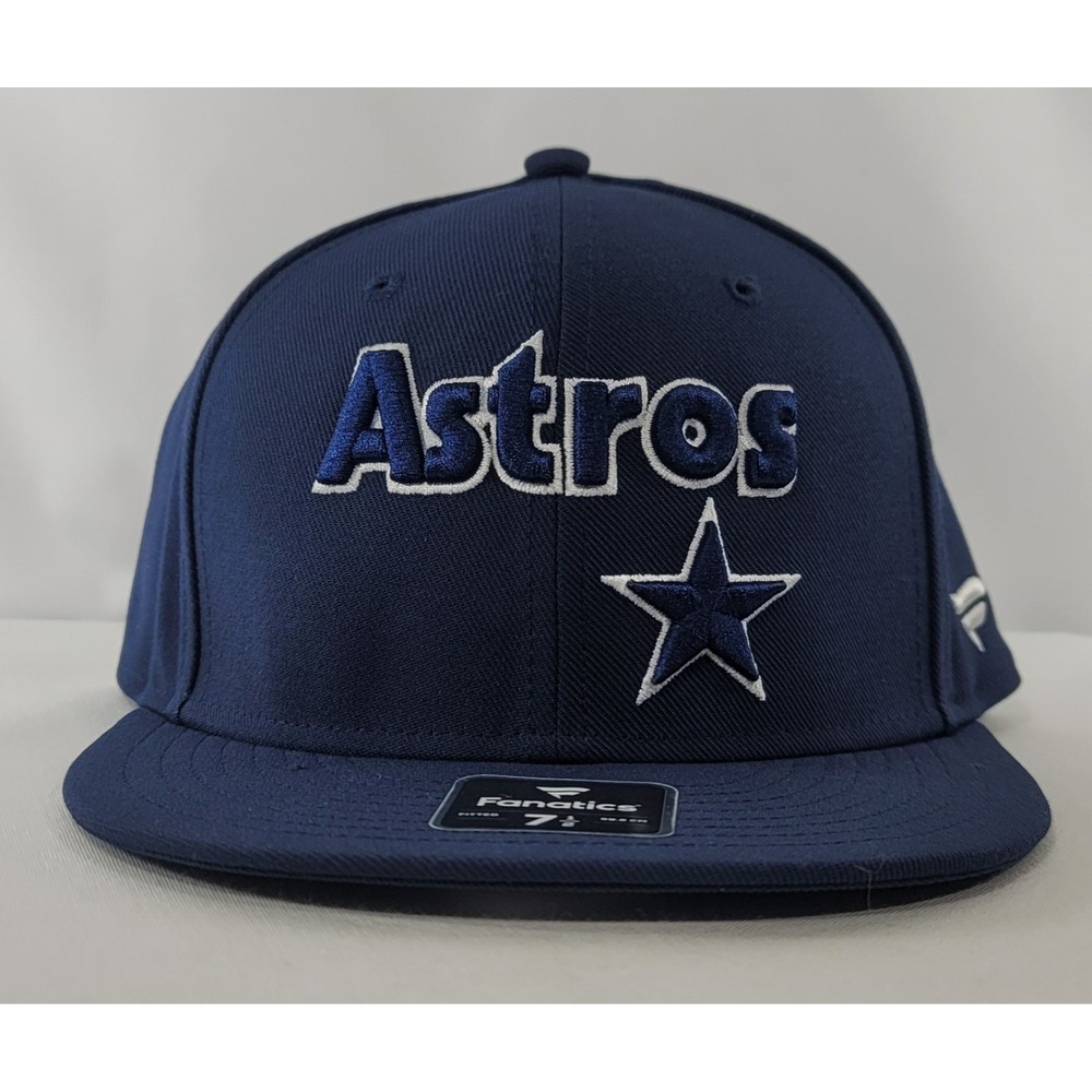 Fanatics Houston Astros Blue Fitted Hat Ballcap Cooperstown Collection Sz 7 1/2
